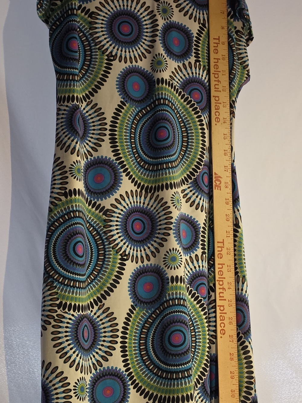 Women’s/Juniors Patterned Sleeveless Dress in Cream with Blue & Green Medallions